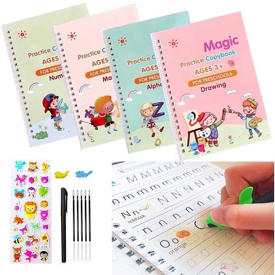 Kids' Magic Practice Book: 5 Books, 1 Pen, 1 Grip, and 10 Refills (Free Delivery)